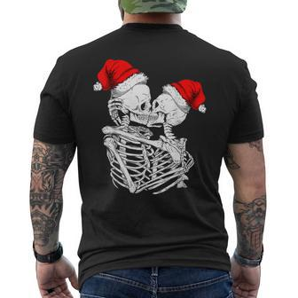 Skeleton Kissing Christmas Pajama Cool Skull Bones Santa Hat Mens Back Print T-shirt - Thegiftio UK