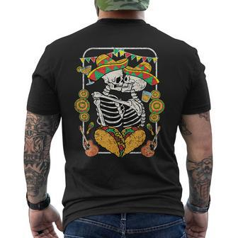 Skeleton Kissing Cinco De Mayo Mexican Sombrero Taco Heart Men's T-shirt Back Print - Seseable