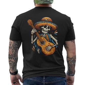 Skeleton Playing A Guitar Cinco De Mayo Music Lover Men's T-shirt Back Print - Monsterry