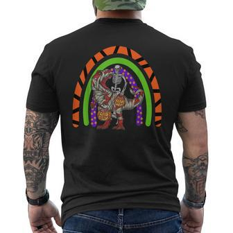 Skeleton Riding Mummy Dinosaur T Rex Halloween Rainbow Kids V2 Mens Back Print T-shirt - Thegiftio UK