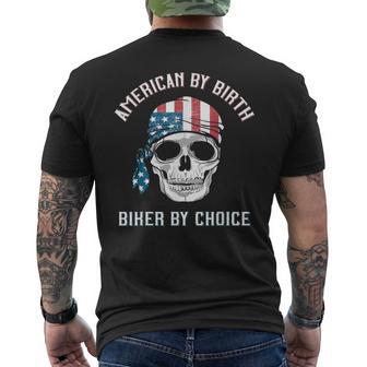 Skull American By Birth Biker By Choice Patriotic Motorcycle Men's T-shirt Back Print - Monsterry