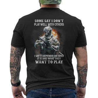 Skull Veteran Some Say I Don’T Play Well With Others Men's T-shirt Back Print - Monsterry