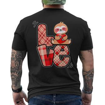 Sloth Love Holding Heart Valentines Day Cute Animal Lover Men's T-shirt Back Print - Monsterry