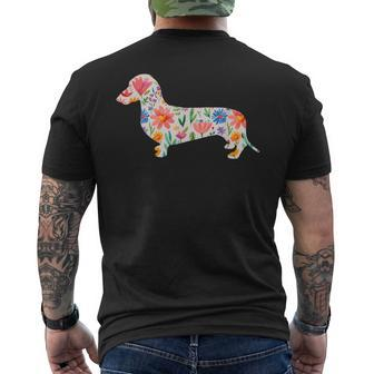 Smooth Dachshund Watercolor Flowers Men's T-shirt Back Print - Seseable