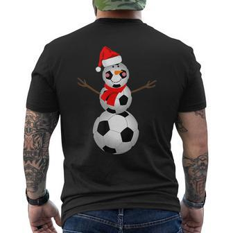 Soccer Snowman Christmas Snow Santa Hat Scarf Holiday Mens Back Print T-shirt - Thegiftio UK