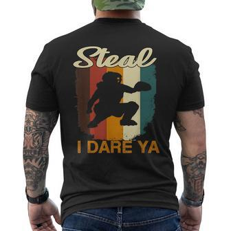 Softball Catcher Steal I Dare Ya For Softball Players Men's T-shirt Back Print - Monsterry AU