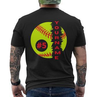 Softball Custom Name And Number Sport Lover Sport Player Personalized Mens Back Print T-shirt - Thegiftio UK