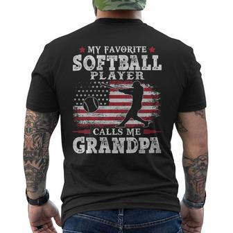 Softball Player Calls Me Grandpa Usa Flag Father's Day Men's T-shirt Back Print - Monsterry