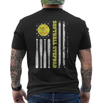 Softball Stepdad Vintage Usa American Flag Father's Day Men's T-shirt Back Print - Thegiftio UK