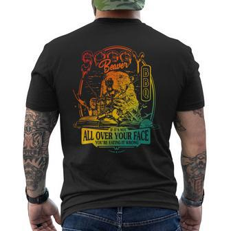 Soggy Beaver Bbq If It's Not All Over Your Face Vintage Men's T-shirt Back Print | Mazezy