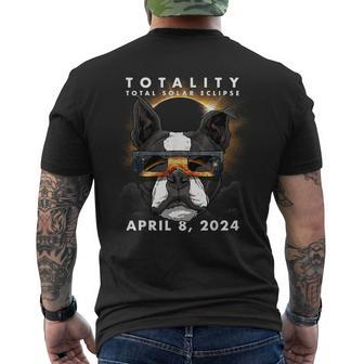 Solar Eclipse 2024 Boston Terrier Dog Wearing Glasses Men's T-shirt Back Print - Seseable