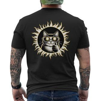Solar Eclipse 2024 Cat In Solar Glasses Men's T-shirt Back Print - Monsterry