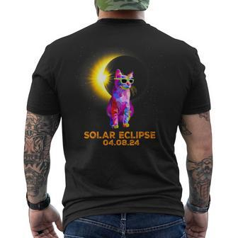 Solar Eclipse 2024 Cat Wearing Solar Eclipse Glasses Men's T-shirt Back Print - Seseable