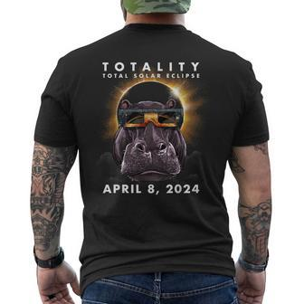 Solar Eclipse 2024 Hippo Wearing Eclipse Glasses Men's T-shirt Back Print | Mazezy