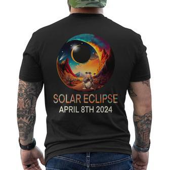 Solar Eclipse 2024 Hippo Wearing Solar Eclipse Glasses Men's T-shirt Back Print - Monsterry