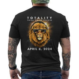 Solar Eclipse 2024 Lion Wearing Eclipse Glasses Men's T-shirt Back Print - Seseable