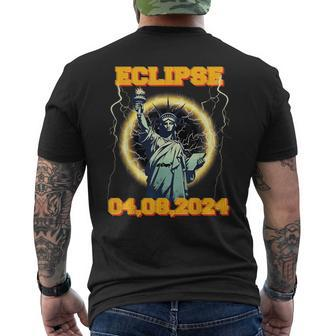 Solar Eclipse 2024 New York Statue Of Liberty Vantage Men's T-shirt Back Print | Mazezy