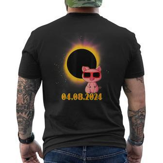 Solar Eclipse 2024 Pig Wearing Solar Eclipse Glasses Men's T-shirt Back Print - Seseable