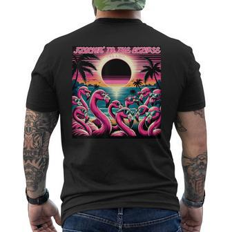Solar Eclipse 2024 Retro Flamingos Flockin' To The Eclipse Men's T-shirt Back Print | Mazezy
