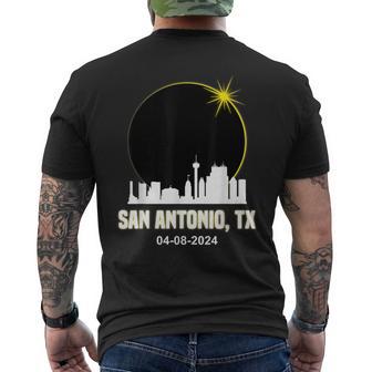 Solar Eclipse 2024 San Antonio Skyline Texas Solar Eclipse Men's T-shirt Back Print - Monsterry