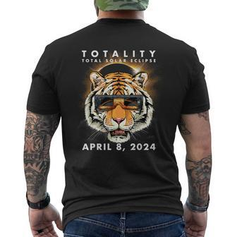 Solar Eclipse 2024 Tiger Wearing Eclipse Glasses Men's T-shirt Back Print | Mazezy