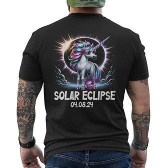 Solar Eclipse 2024 Unicorn Wearing Solar Eclipse Glasses Men's T-shirt Back Print - Seseable