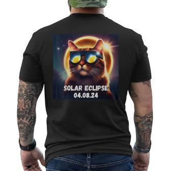 Solar Eclipse April 8 2024 Space Cat Sun Totality Glasses Men's T-shirt Back Print | Mazezy