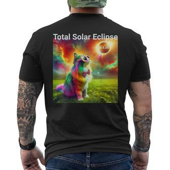 Solar Eclipse Cat Wearing Solar Eclipse Glasses 2024 Men's T-shirt Back Print - Seseable