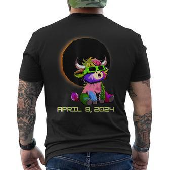 Solar Eclipse Highland Cow Wearing Solar Eclipse Glasses Men's T-shirt Back Print | Mazezy