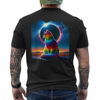 Solar Totality Eclipse 2024 Cat Wearing Eclipse Glasses Men's T-shirt Back Print | Mazezy