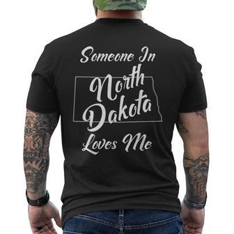 Someone In North Dakota Loves Me State Map Outline Men's T-shirt Back Print - Monsterry AU