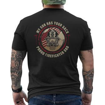 My Son Has Your Back Proud Firefighter Dad Thin Red Line Mens Back Print T-shirt | Mazezy UK