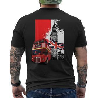 Souvenir London City Bus Vintage Uk Flag British Men's T-shirt Back Print - Monsterry UK
