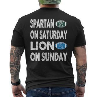 Spartan On Saturday Lion On Sunday Detroit Vintage Fun Men's T-shirt Back Print | Mazezy