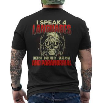 I Speak 4 Languages Ghost Hunting Paranormal Researcher Men's T-shirt Back Print - Monsterry