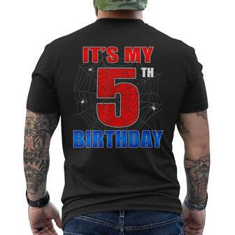 Spider Web Five 5 Years Old It's My 5Th Birthday Boy Party Men's T-shirt Back Print - Seseable