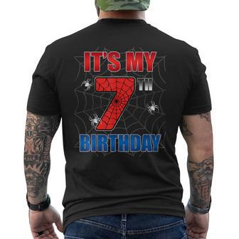 Spider Web Seven 7 Years Old It's My 7Th Birthday Boy Party Men's T-shirt Back Print - Monsterry UK