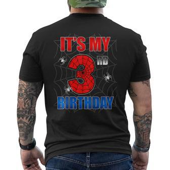 Spider Web Three 3 Years Old It's My 3Rd Birthday Boy Party Men's T-shirt Back Print - Monsterry DE