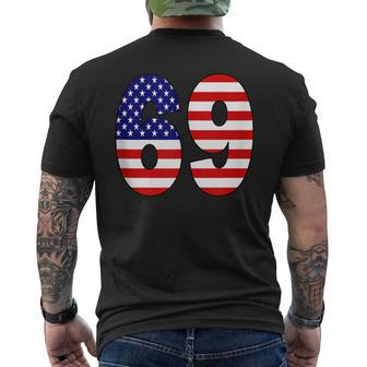 Sports Number 69 Sixty Nine With Usa Flag Men's T-shirt Back Print - Monsterry