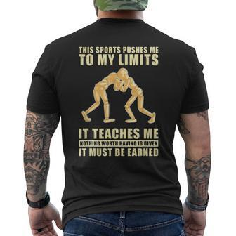 This Sports Pushes Me To My Limits Wrestling T Men's T-shirt Back Print - Monsterry