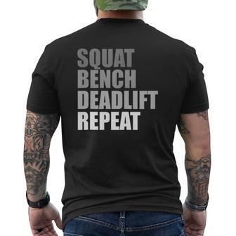 Squat Bench Deadlift Repeat Powerlifting Weightlifting Quote Mens Back Print T-shirt | Mazezy