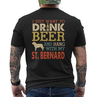 St Bernard Dad Drink Beer Hang With Dog Men Vintage Mens Back Print T-shirt | Mazezy