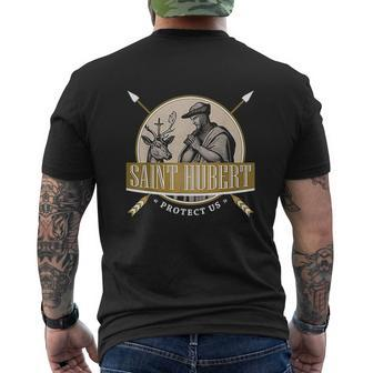 St Hubert Hubertus Patron Saint Of Hunters Bowhunter Mens Back Print T-shirt - Thegiftio UK