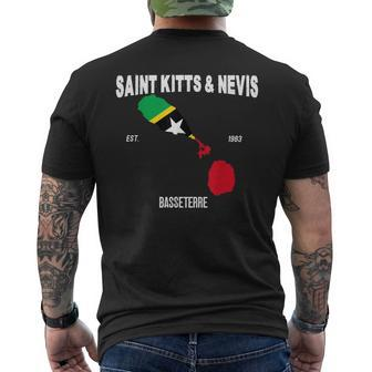 St Kitts & Nevis Flag Map Kittitian Nevisian National Day Men's T-shirt Back Print | Mazezy