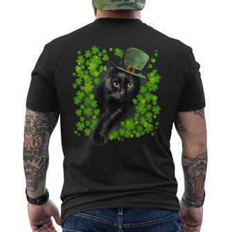 St Patrick Day Black Cat 3 Leaf Clover Kitten Lover Irish Men's T-shirt Back Print - Seseable