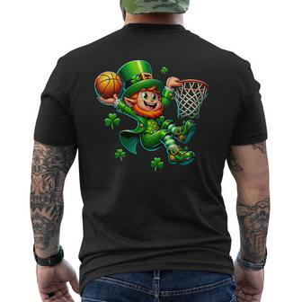 St Patrick's Day Basketball Irish Leprechaun Slam Dunk Men's T-shirt Back Print - Seseable