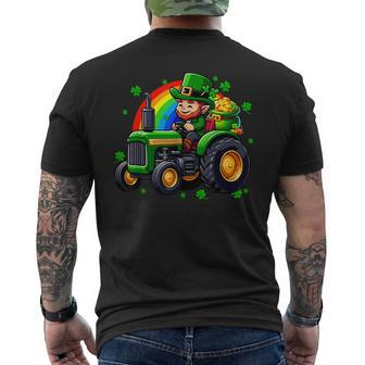 St Patrick's Day Cute Man Driving Tractor Shamrocks Rainbow Men's T-shirt Back Print | Mazezy