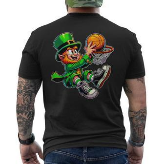 St Patrick's Day Irish Leprechaun Basketball Player Dunk Men's T-shirt Back Print - Seseable