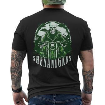 St Patrick's Day For Motorcycle Shenanigans Irish Skull Men's T-shirt Back Print - Seseable