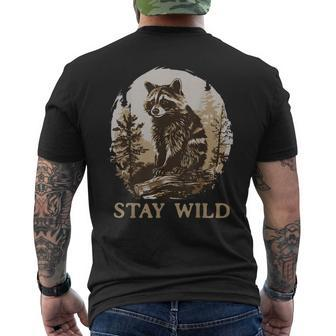 Stay Wild Cottagecore Aesthetic Raccoon Lover Vintage Racoon Men's T-shirt Back Print - Monsterry AU